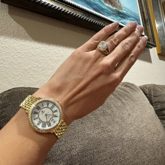 $3999 Michele Serein Diamonds Gold Tone Women's Watch MWW21B000031 - Picture 10 of 15